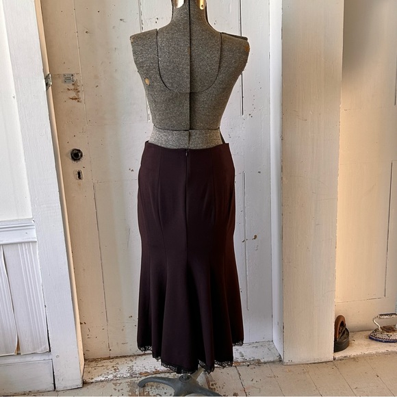 Gizel Brown Gored Midi Skirt Eyelash Lace Trim - Picture 10 of 10